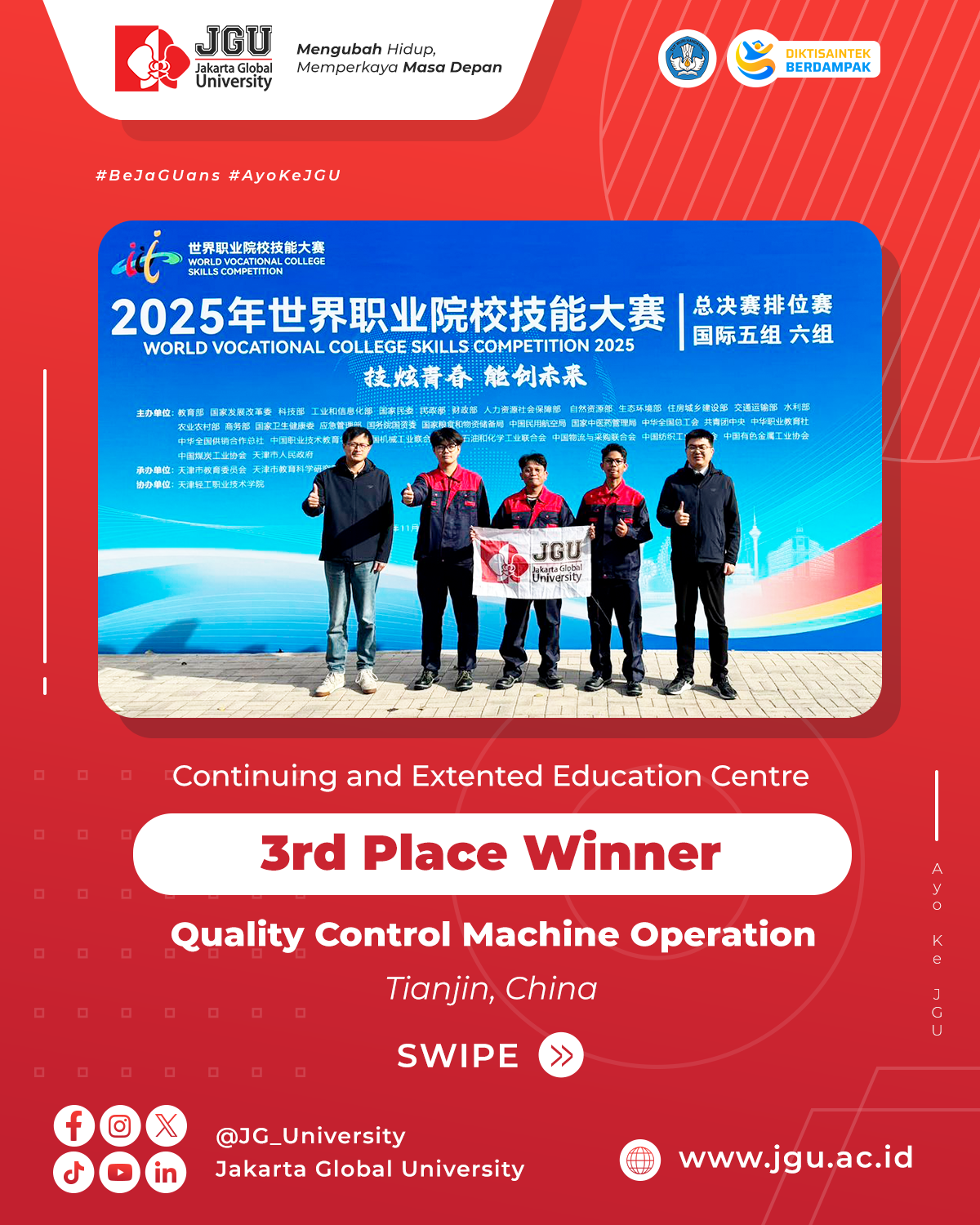 Tim CEdEC JGU Tiba di Tiongkok, Siap Berlaga di World Vocational College Skills Competition 2025