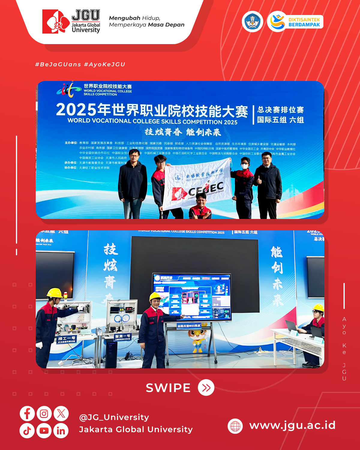 Tim CEdEC JGU Tiba di Tiongkok, Siap Berlaga di World Vocational College Skills Competition 2025